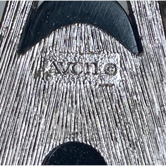 Vintage Avon Black Silver Tone Pendant Necklace Mod Mid Century Modern Statement - Picture 8 of 8